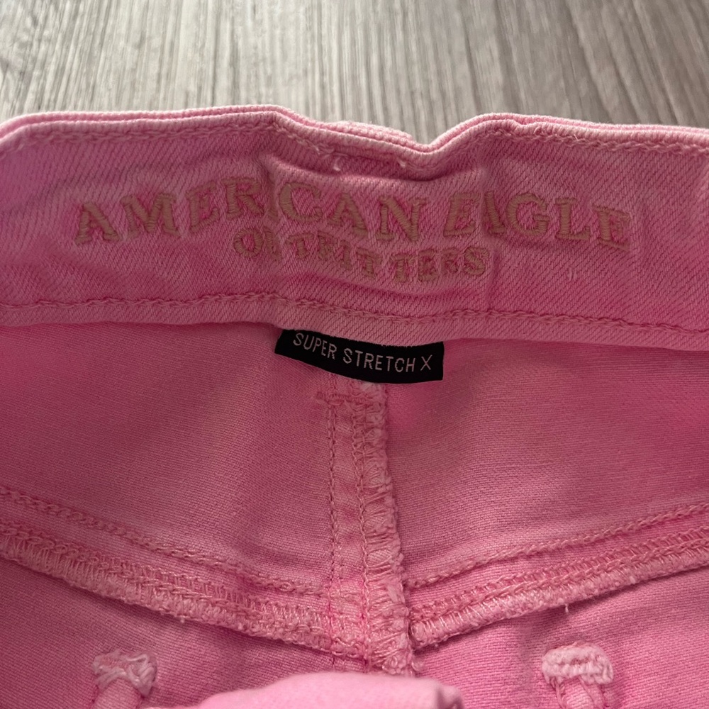 American Eagle Outfitters Pink Distressed Jean Shorts - Picture 2 of 4